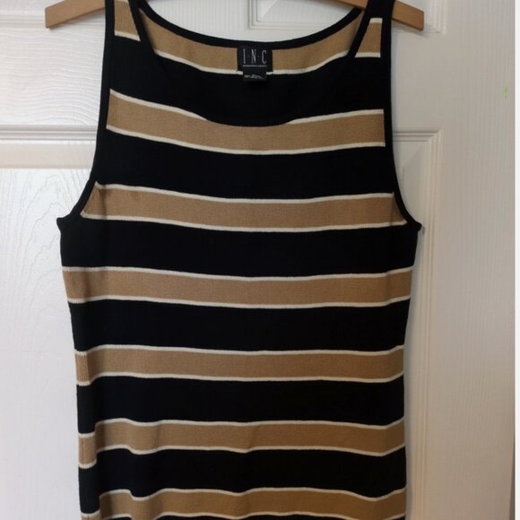 INC 100% cotton stripe sleeveless tank top xl black tan sweater top - Picture 1 of 3